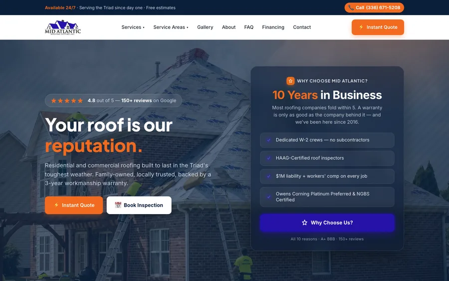 The Mid Atlantic Roofing Systems website