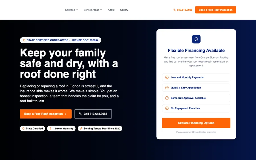 The Orange Blossom Roofing website